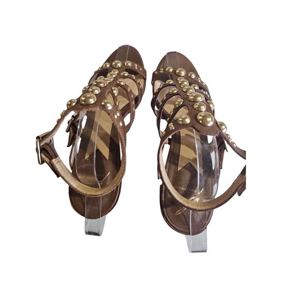 Brian Atwood Blaise Gold Stud Gladiator Sandals Brown Size 7 - Picture 3 of 8
